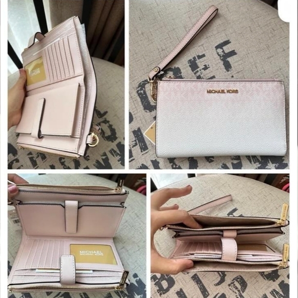 Michael KorsSignature Jet Set Large Ombré Wristlet Powder Blush NWT